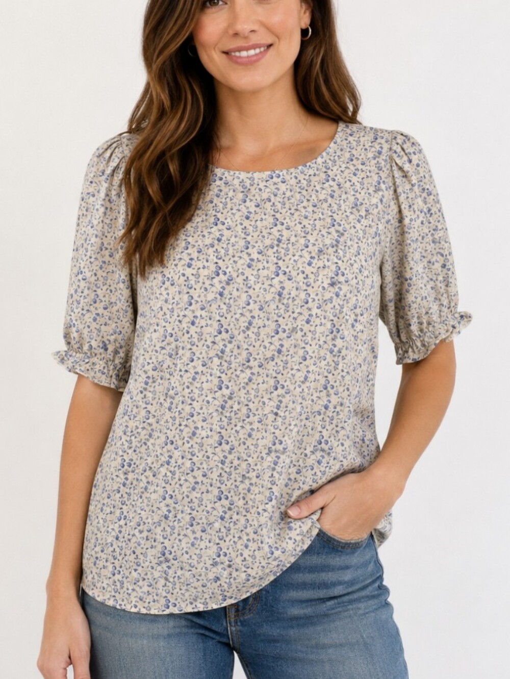 Ditsy Floral Puff-Sleeve Oversized Cottage Coquette Babydoll Top